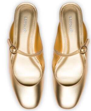 Larroudé Blair Flat Mules gold metallic leather sz 6.5 ships fast